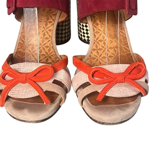 Chie Mihara Block Heel Sandals Checkered Heel Multi Colored Suede EU 37 US 7.5 - Picture 3 of 9